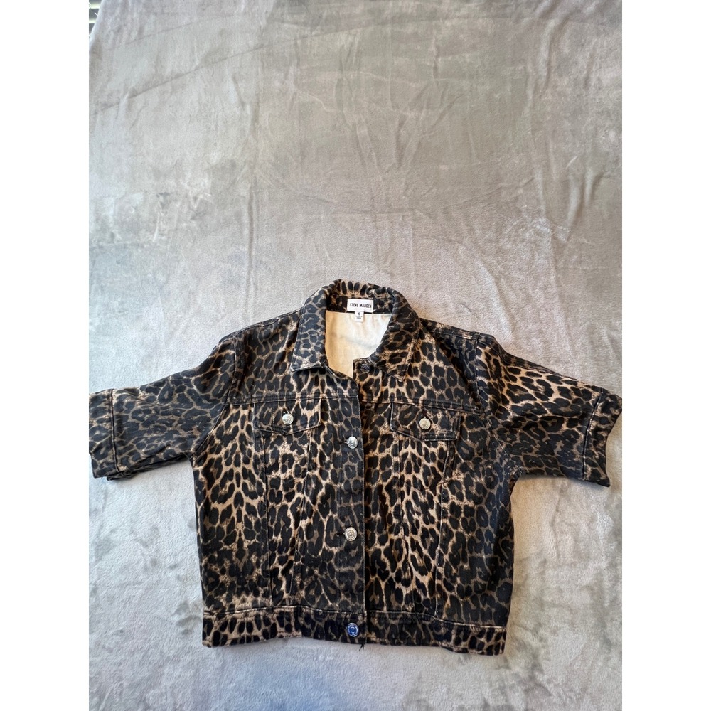 Leopard Print Steve Madden Denim Jacket Women S Brown Leopard Short Sleeve